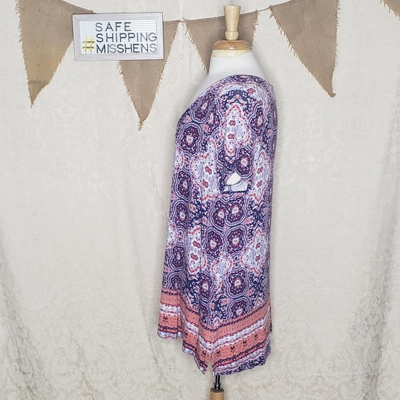 TAHARI BOHO ORANGE BLUE WHITE LOOSE FIT TUNIC TOP - Picture 3 of 6